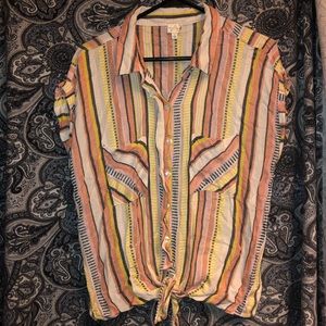 Urban Outfitters Keep In Touch Striped Front Tie Blouse